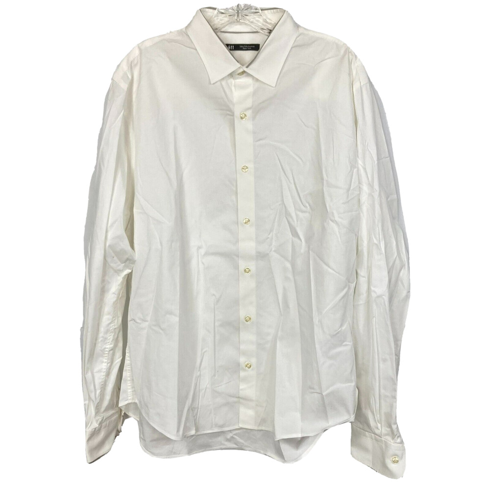 Saks Fifth Avenue 611 Shirt Mens Sz‎ XL White Cotton Button Up Dress